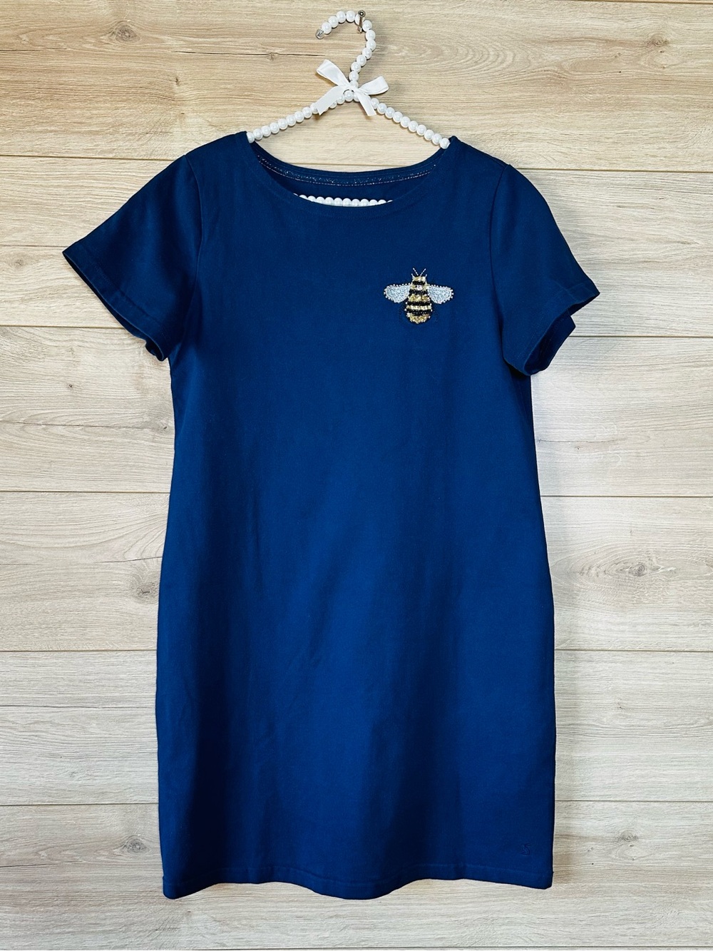 Joules Navy Short Sleeve Shift Dress with Bee Embroidery 100% Cotton - Picture 4 of 15